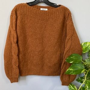 Madewell  cable sleeve boatneck alpaca blend knit sweater.